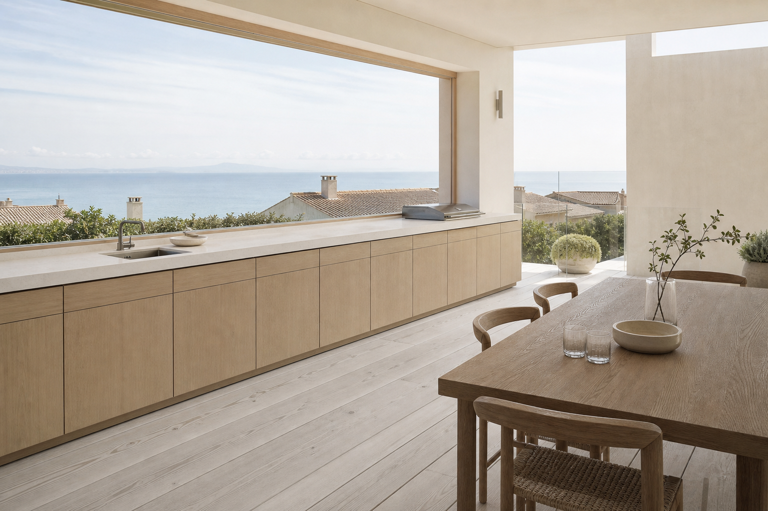 Fadior Vantage Outdoor Kitchen Suite with FSC Blond Counter Gallery — lifestyle setting with natural light and residential