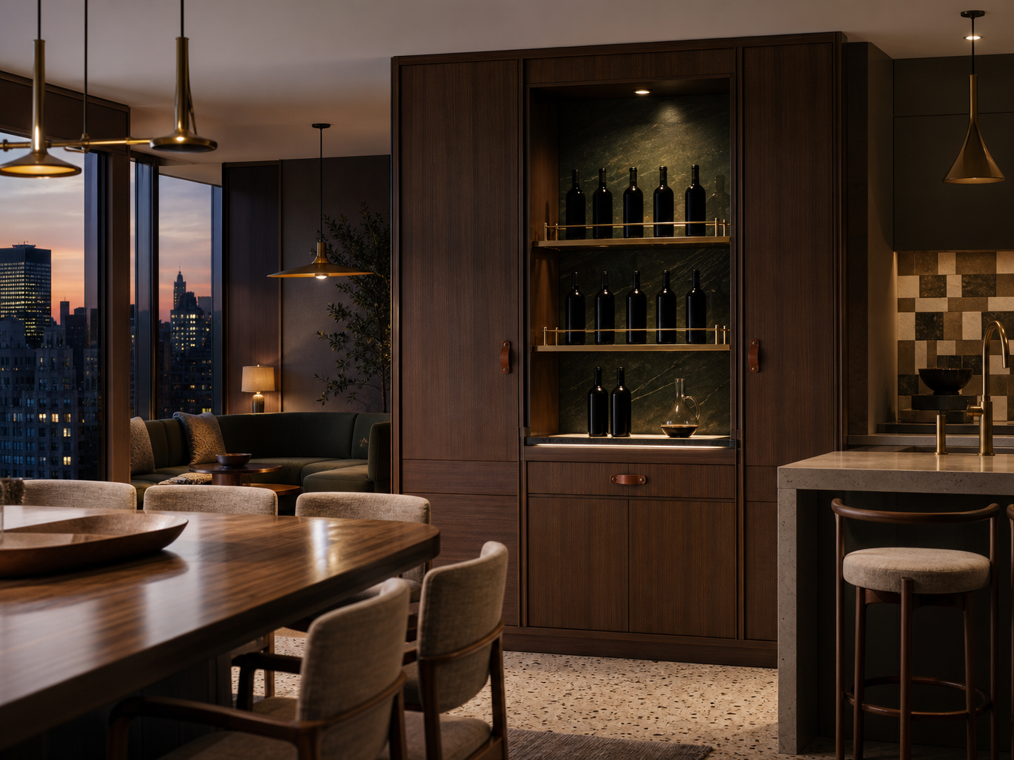 Fadior Cru Wine Cabinet Suite with Moonlit Sommelier Pouring Plinth — interior room context showing cabinet integration