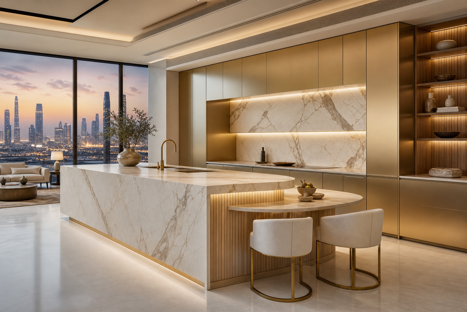Fadior Atelier Kitchen Suite with Fluted Stone Breakfast Alcove — interior room context showing cabinet integration