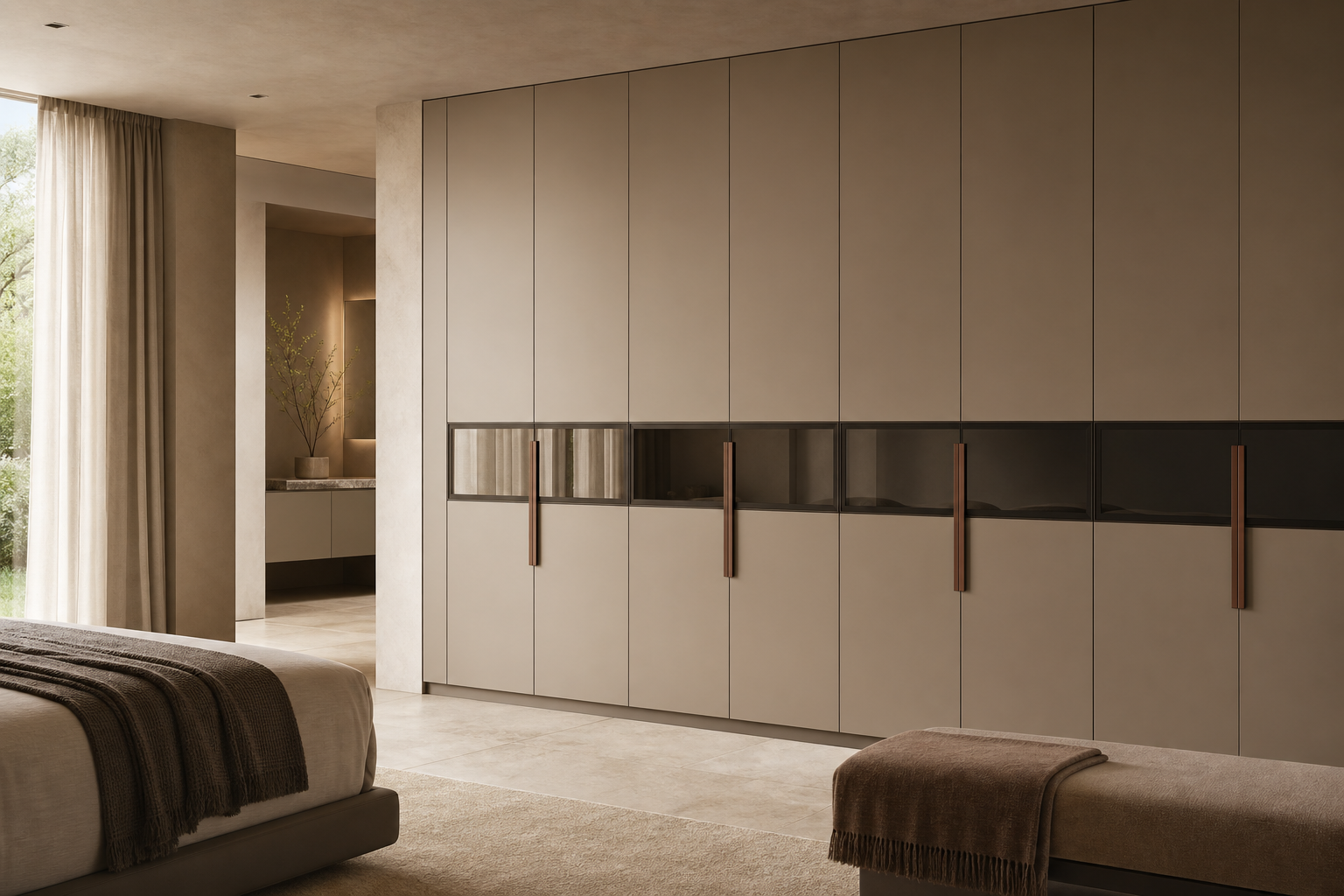 Fadior Canopy Wardrobe Suite with Tailored Dressing Grid — lifestyle setting with natural light and residential styling