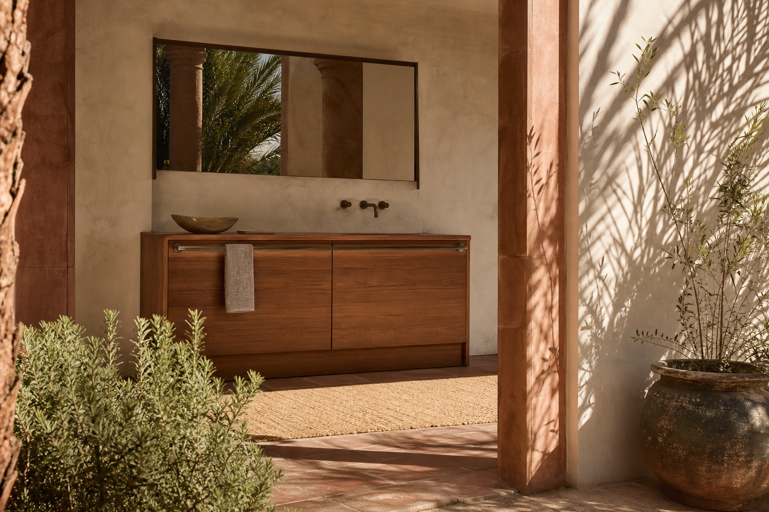 Fadior Voyage Bath Vanity Suite with Quiet Utility Basin Rail — lifestyle setting with natural light and residential styling
