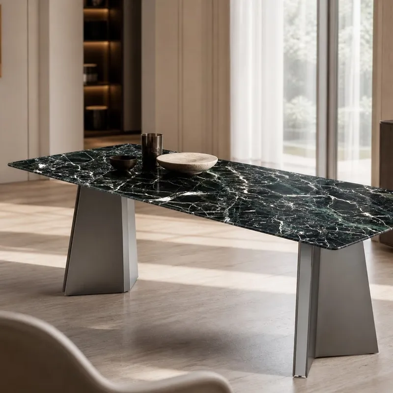 Angled-Wedge Marble Dining Table 140×80 cm