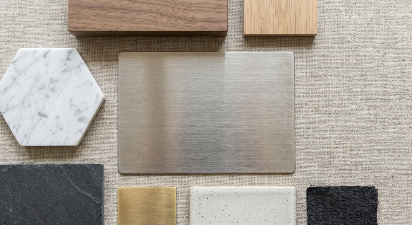 304 Stainless Steel for Residential Cabinetry material palette with complementary finishes
