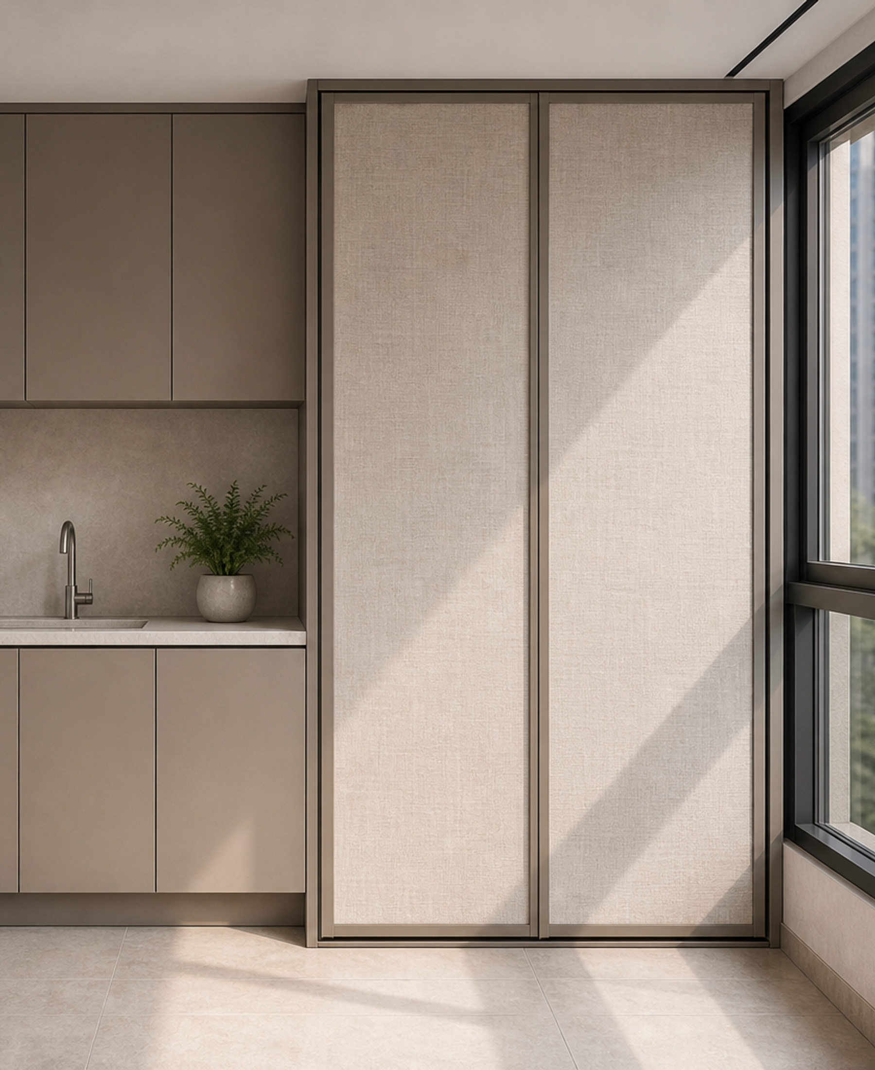 Fadior Cannes Balcony Suite with Linen Service Screen — 304 stainless steel balcony system, front view