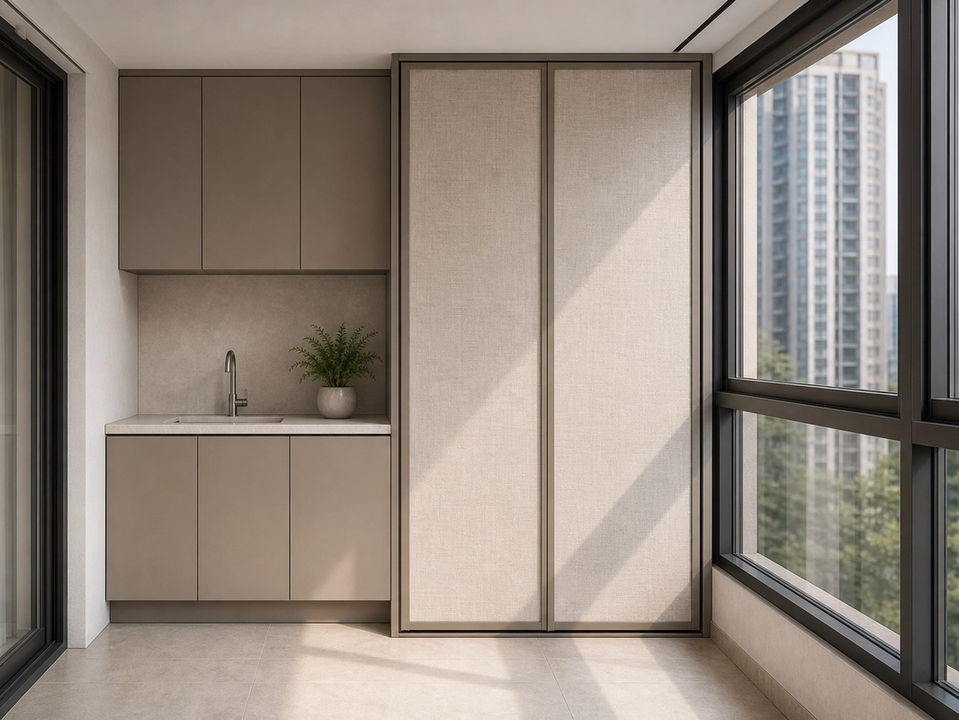 Fadior Cannes Balcony Suite with Linen Service Screen — 304 stainless steel balcony system, front view