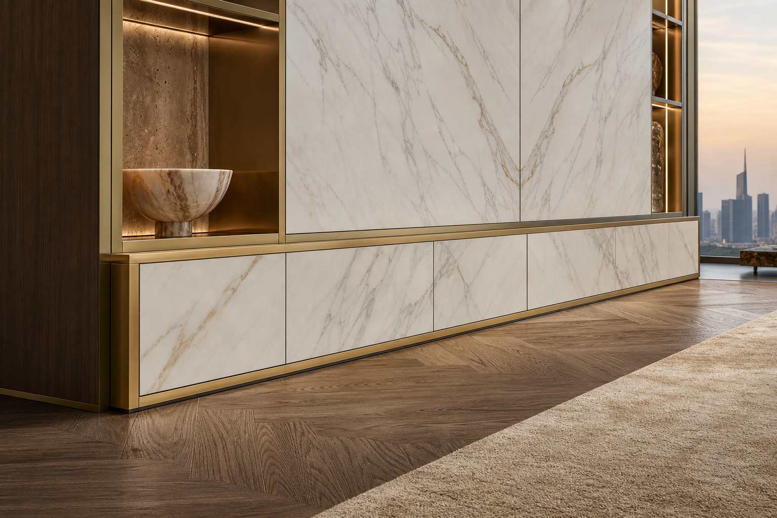 Fadior Veneto Living Room Suite with Bronze Frame Lounge Grid — close-up of stainless steel finish and hardware detail
