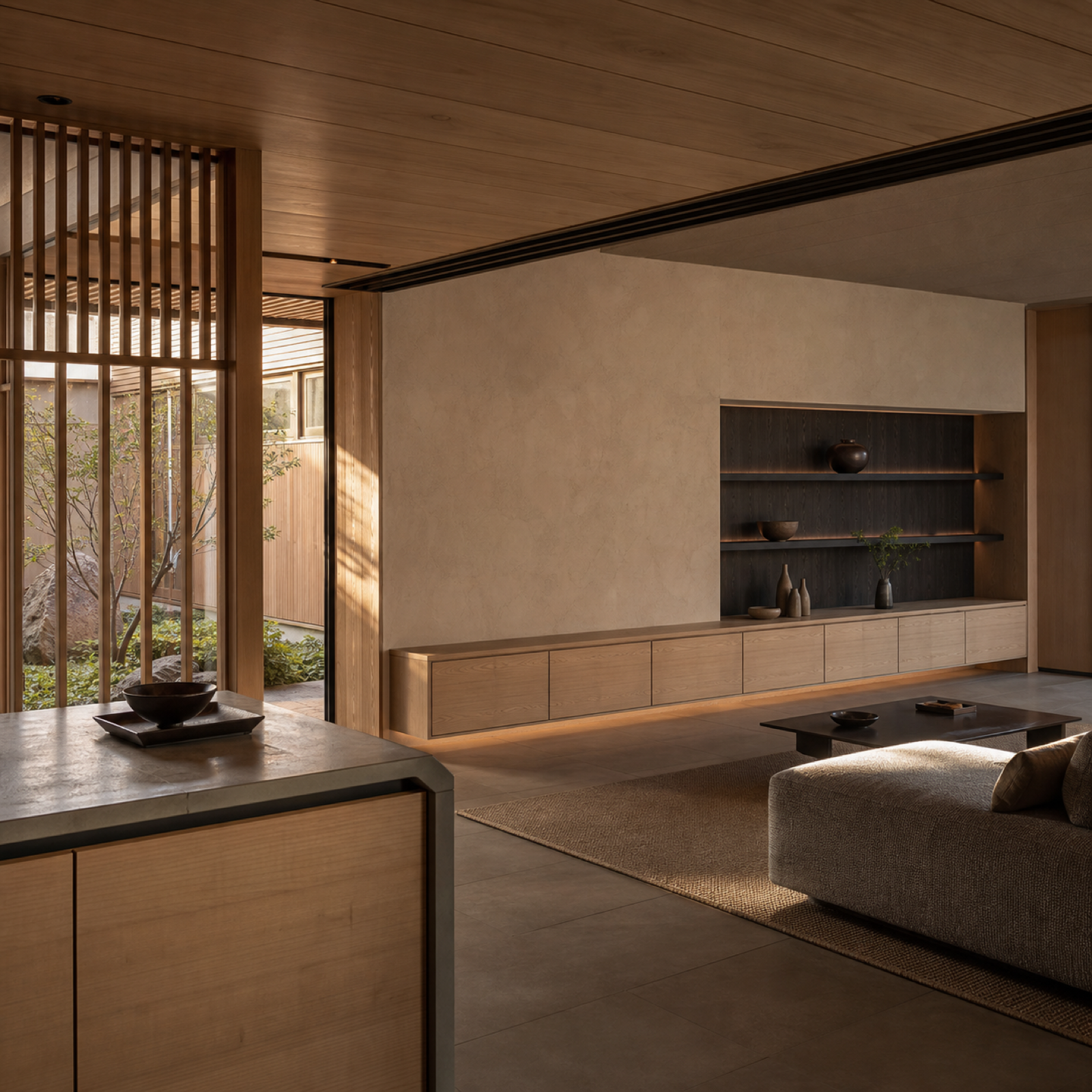 Fadior Silvan Living Room Suite with Quiet Console Horizon — interior room context showing cabinet integration