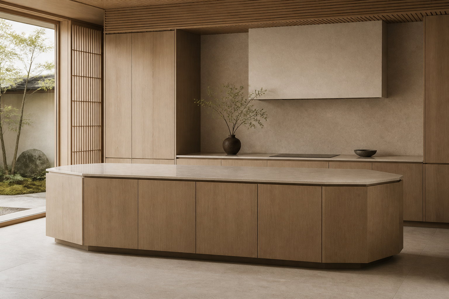 Fadior Terrena Kitchen Suite with Compass Point Island — lifestyle setting with natural light and residential styling