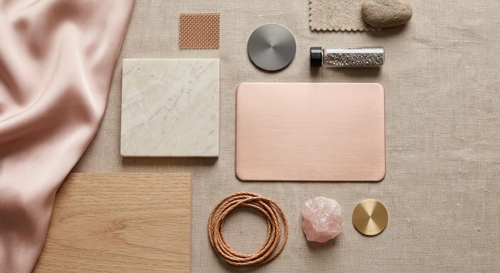 PVD Rose Gold Finish material palette with complementary finishes