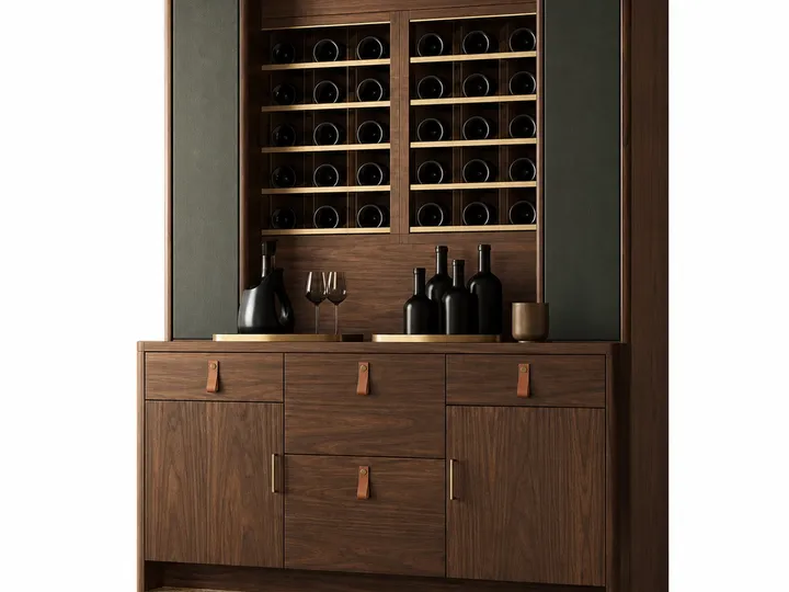 Fadior Cru Wine Cabinet Suite with Moonlit Sommelier Pouring Plinth — 304 stainless steel wine cabinet system, front view