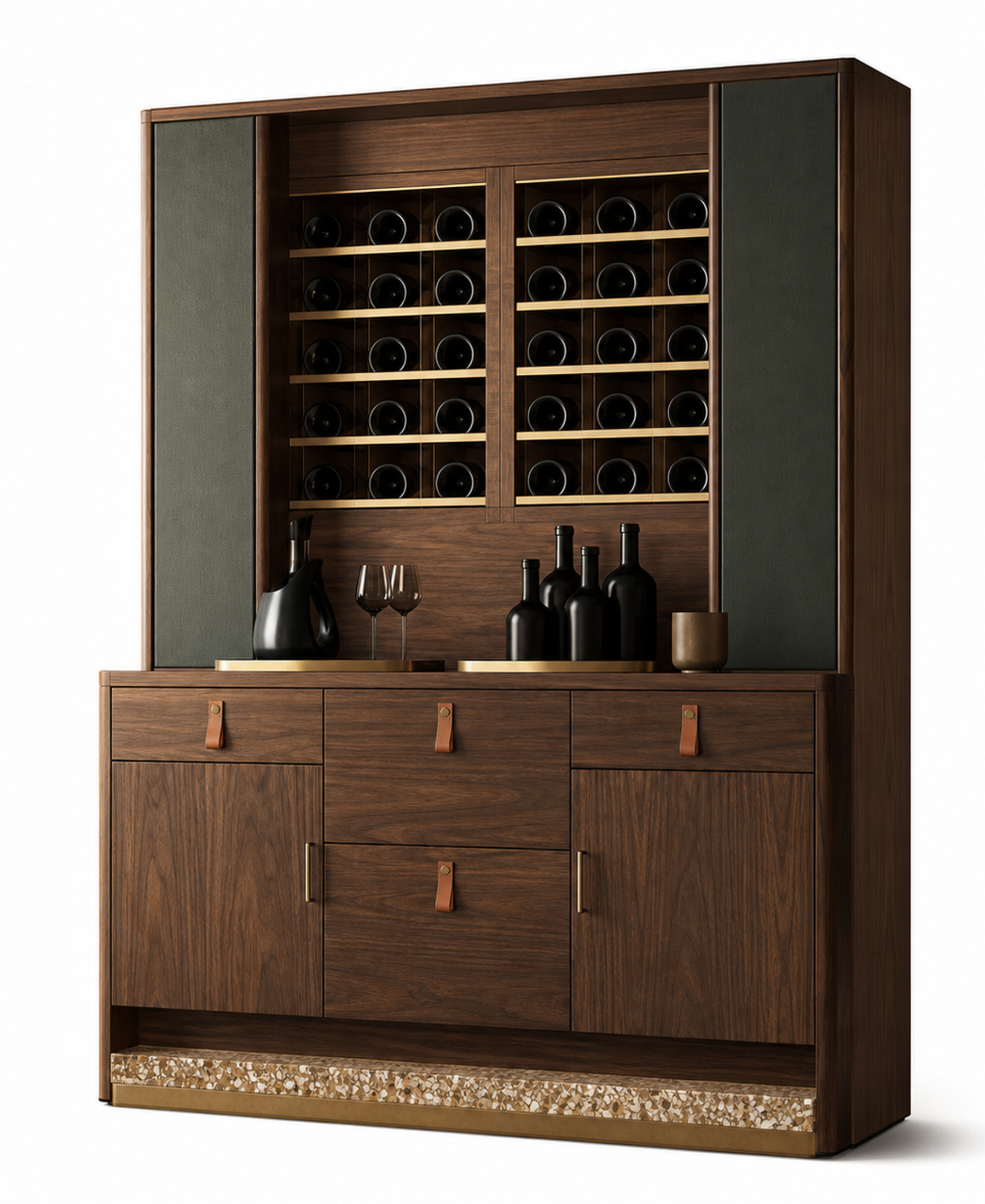 Fadior Cru Wine Cabinet Suite with Moonlit Sommelier Pouring Plinth — 304 stainless steel wine cabinet system, front view