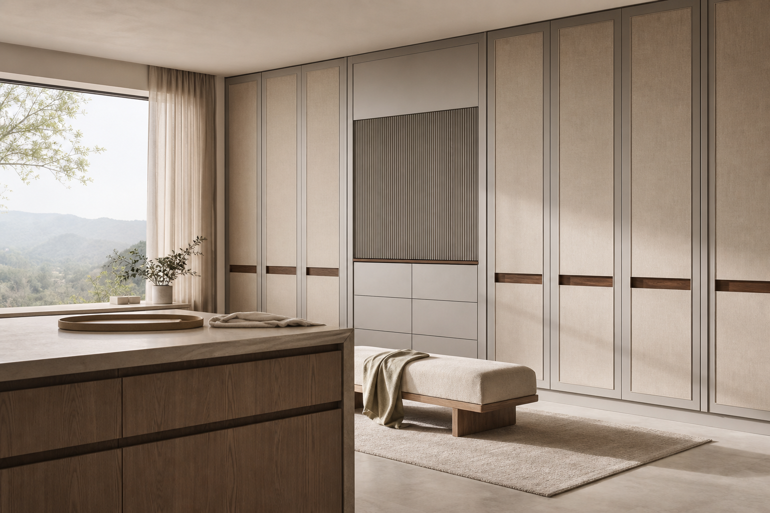 Fadior Eclipse Wardrobe Suite with Smeg Panel-Ready Dressing Bay — lifestyle setting with natural light and residential