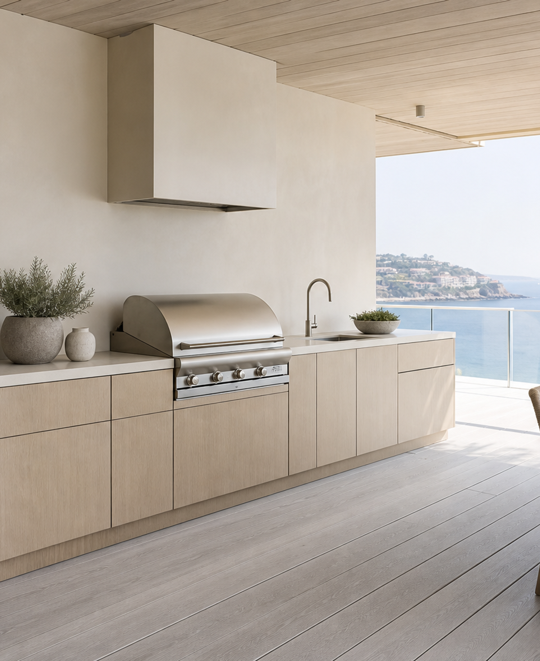 Fadior Vantage Outdoor Kitchen Suite with FSC Blond Counter Gallery — 304 stainless steel outdoor kitchen system, front view