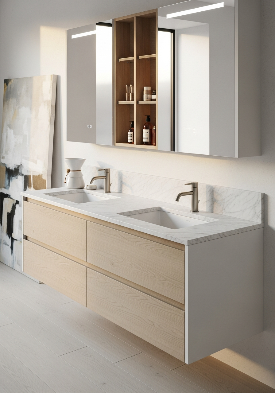 Fadior Ethereal Bath and Vanity Suite — close-up of stainless steel finish and hardware detail