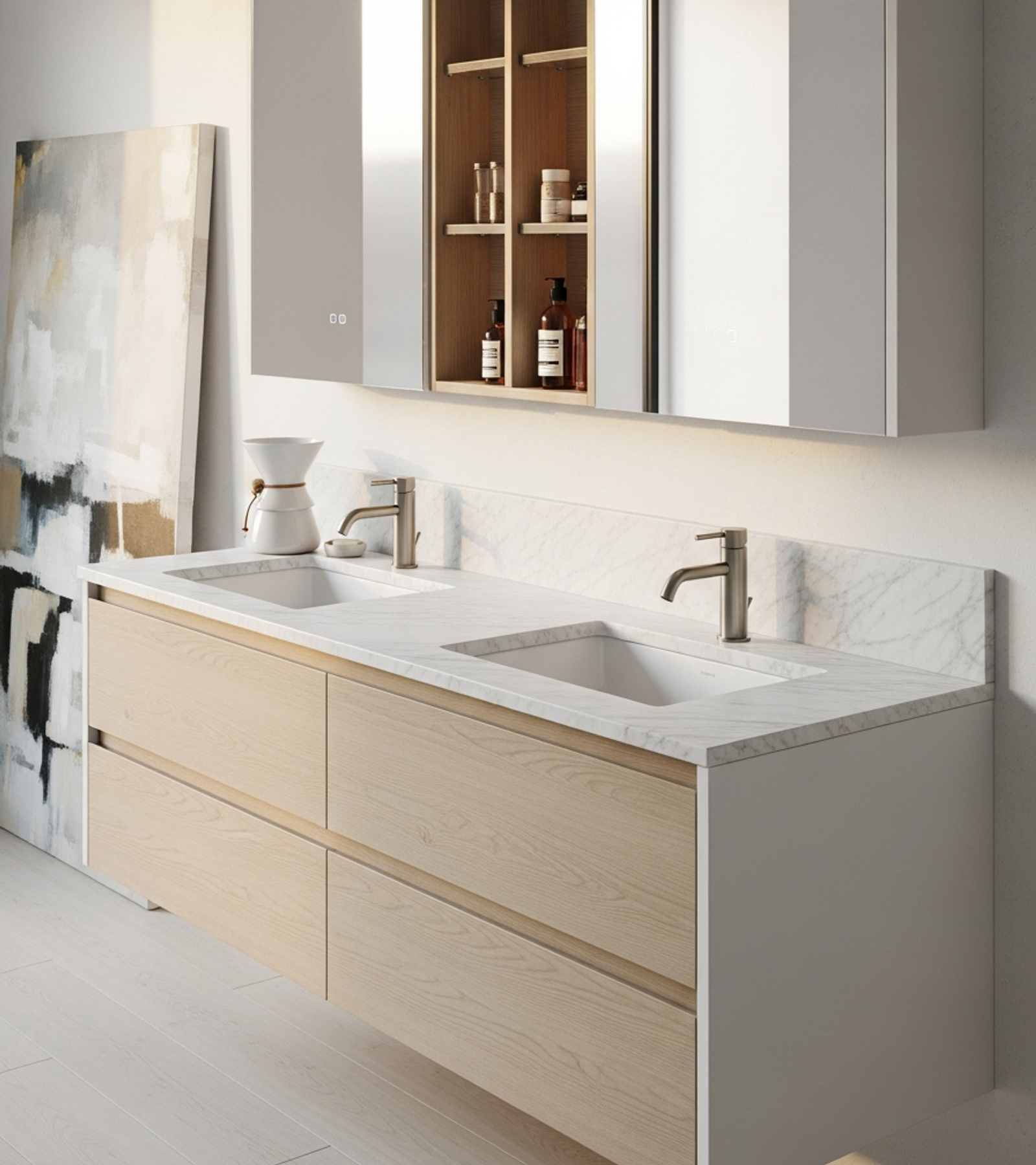 Fadior Ethereal Bath and Vanity Suite — close-up of stainless steel finish and hardware detail