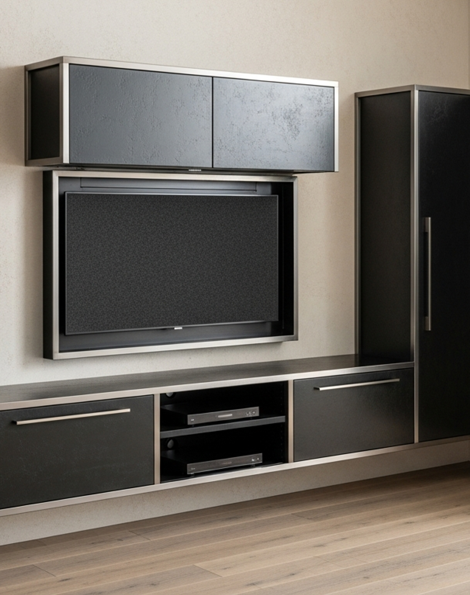 Fadior Essence Media Console — lifestyle setting with natural light and residential styling