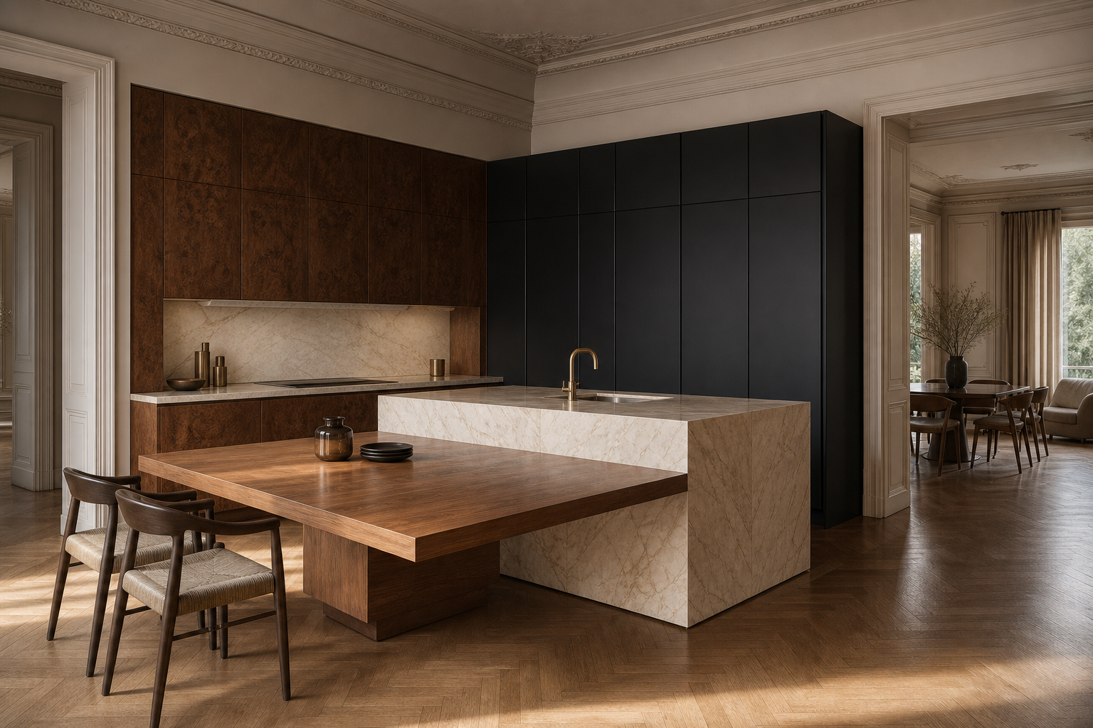 Fadior Pavilion Kitchen Suite with Bamboo Cantilever Island — interior room context showing cabinet integration