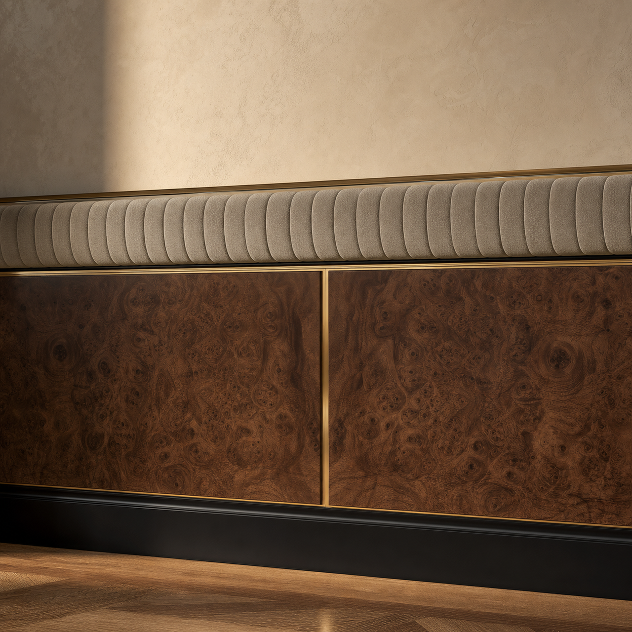 Suite de Paneles de Pared Miroir con Cinta Acústica Cove acabado y detalle