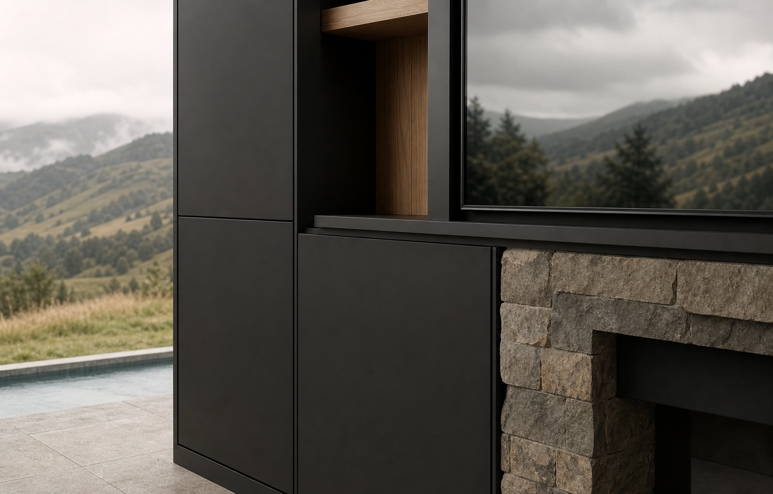 Fadior Veneto Living Room Suite with Touch-Clean Beverage Wall — close-up of stainless steel finish and hardware detail