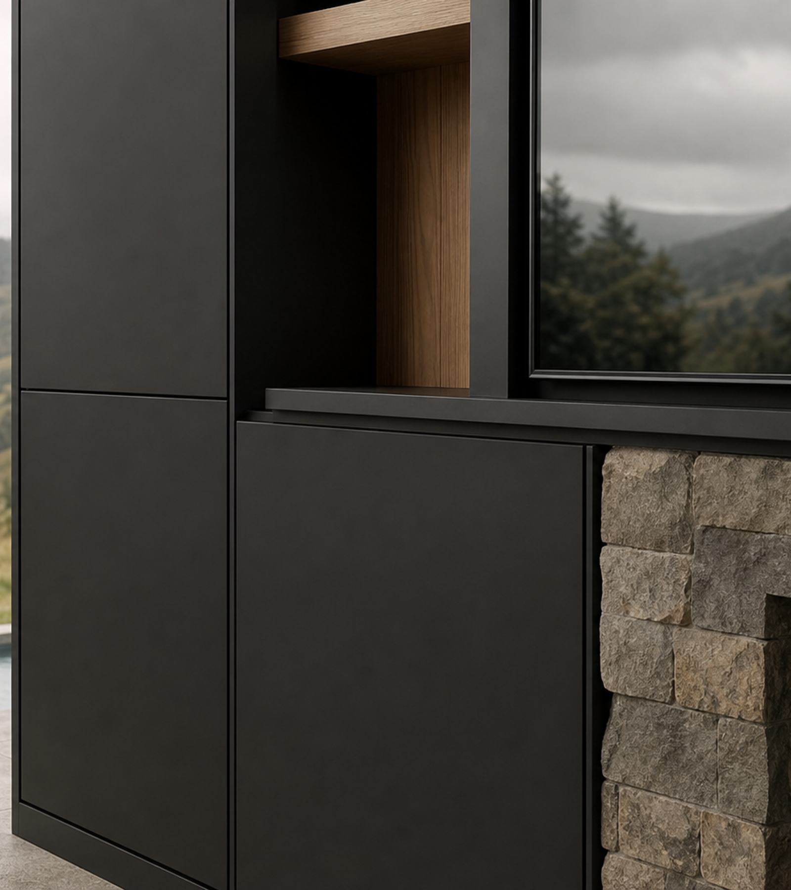 Fadior Veneto Living Room Suite with Touch-Clean Beverage Wall — close-up of stainless steel finish and hardware detail