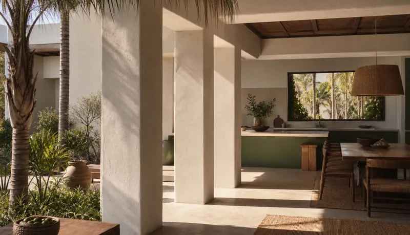 Kitchen atmosphere with deep olive cabinetry, lime-washed walls, and courtyard light for market-shift context. — 304 stainless steel cabinetry editorial by Fadior