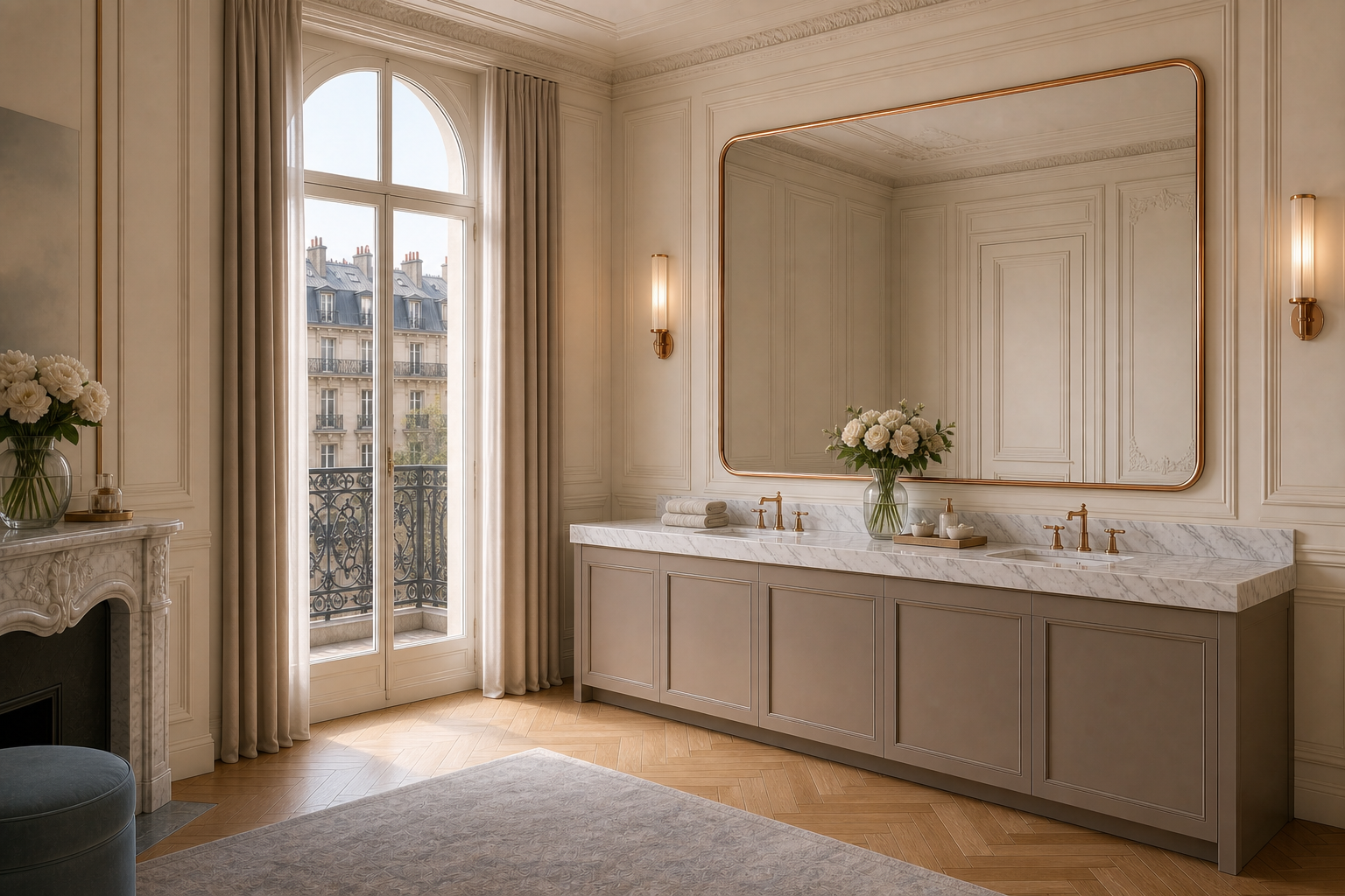 Fadior Solstice Bath and Vanity Suite with Diamond Seal Vanity Gallery — interior room context showing cabinet integration