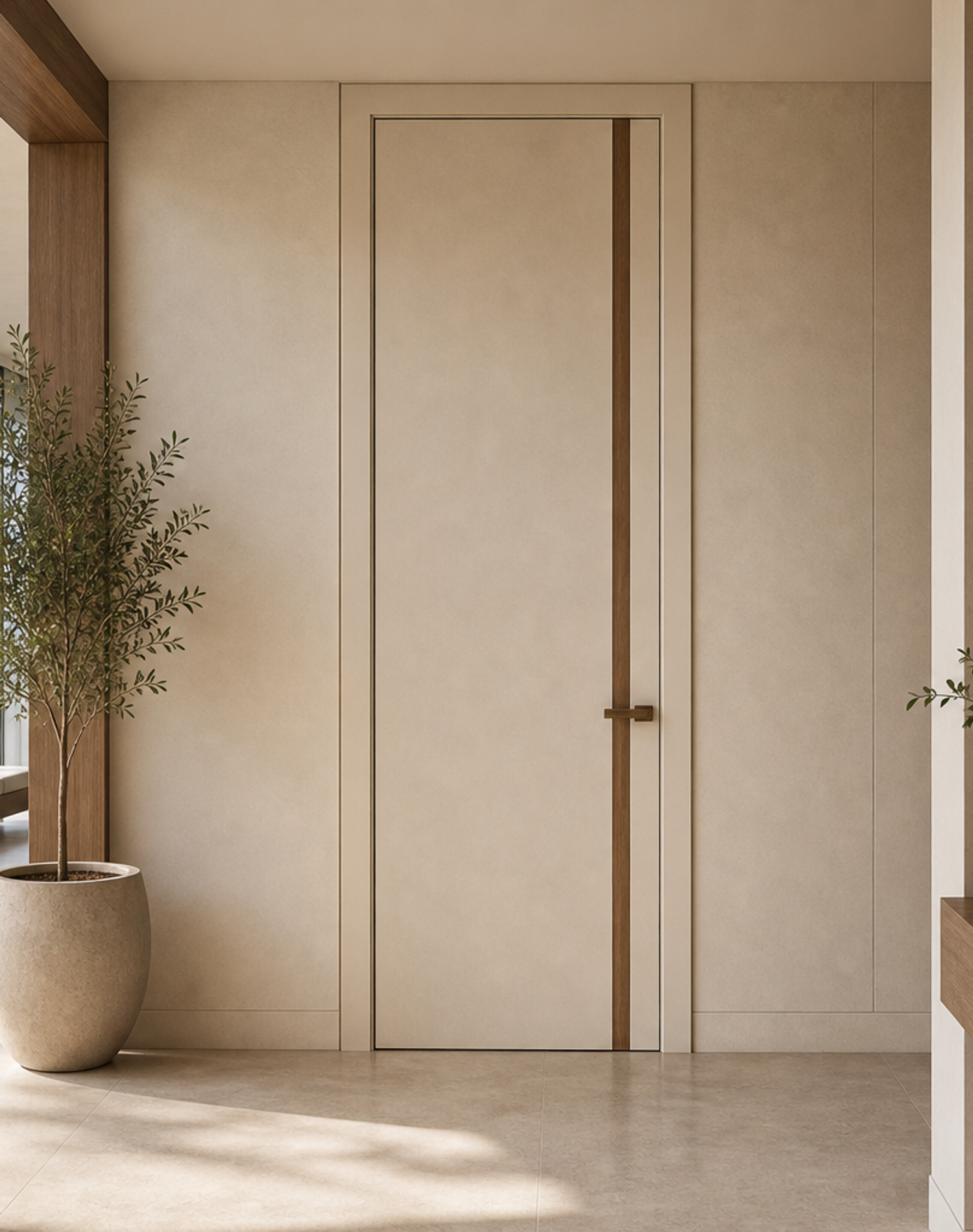 Fadior Alabaster Interior Door Suite with Soft Portal Rhythm — lifestyle setting with natural light and residential styling
