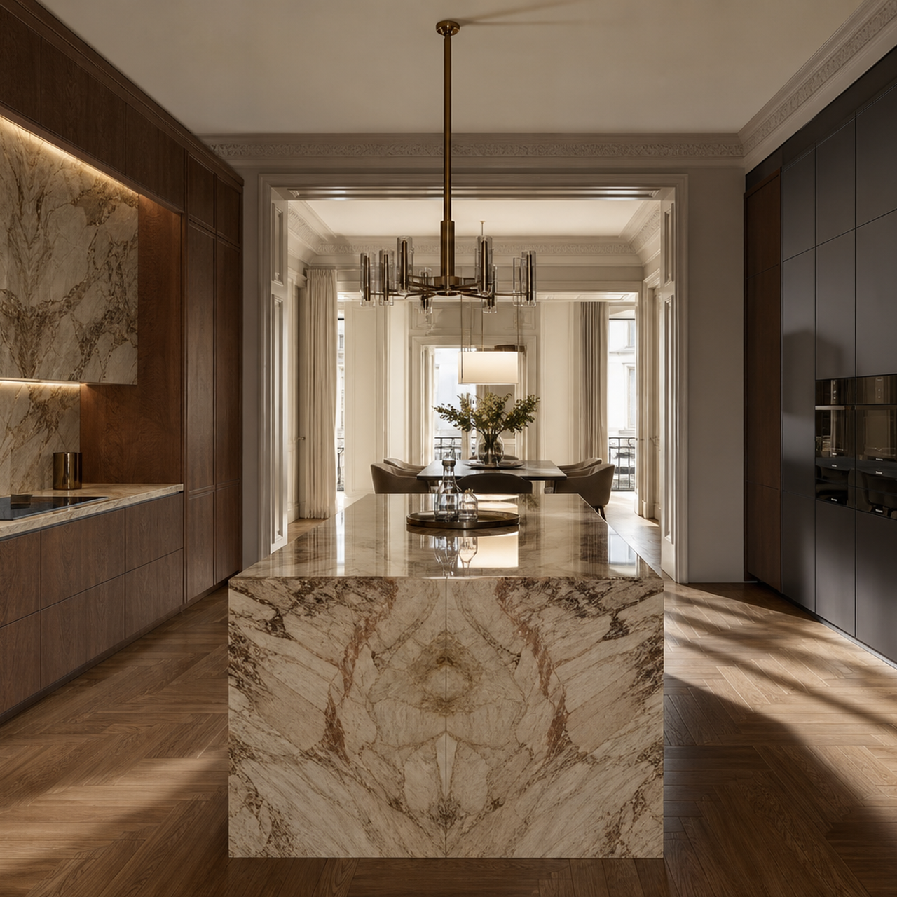 Fadior Meridian Kitchen Suite with Flush Hearth Appliance Run — 304 stainless steel kitchen system, front view