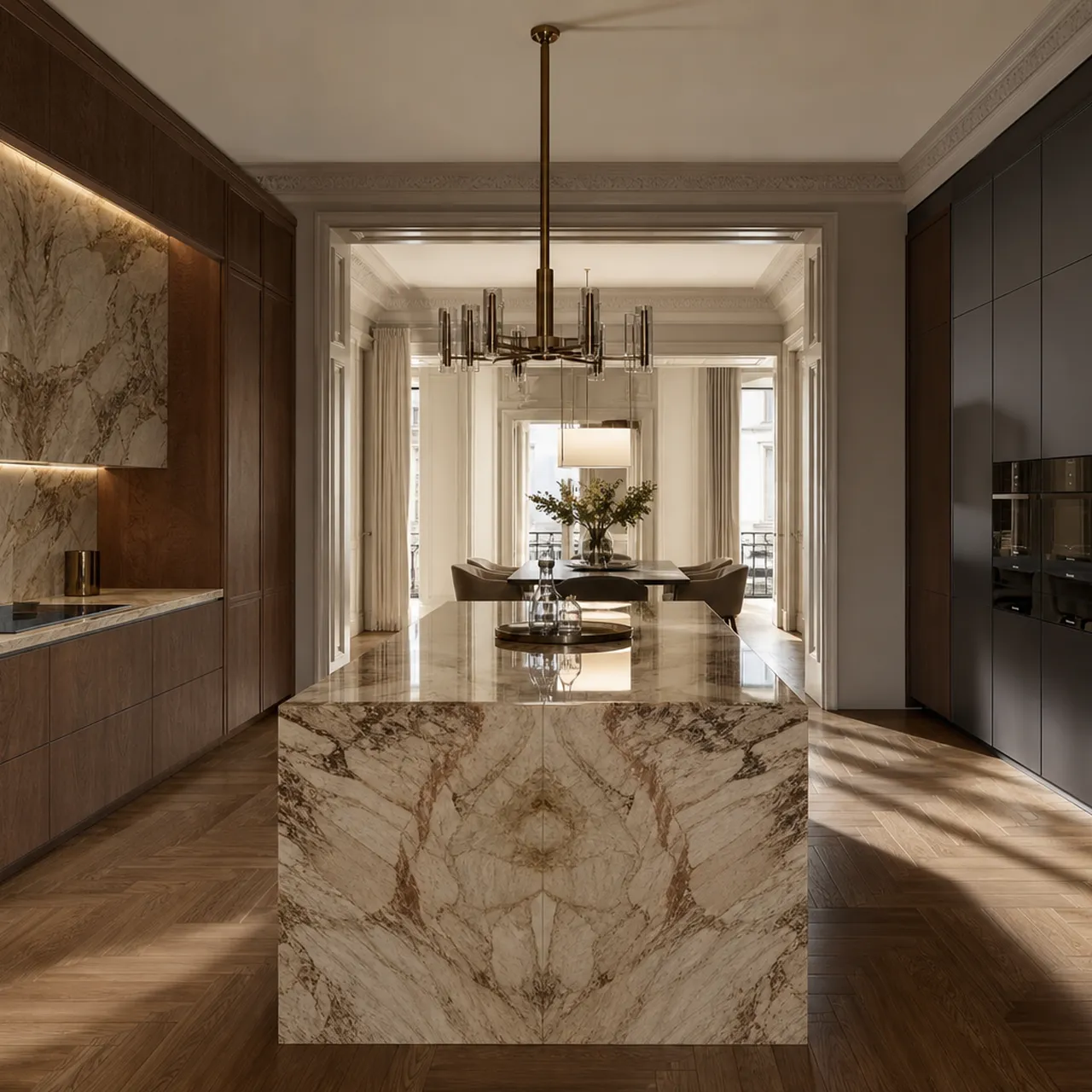 Fadior Meridian Kitchen Suite with Flush Hearth Appliance Run — 304 stainless steel kitchen system, front view