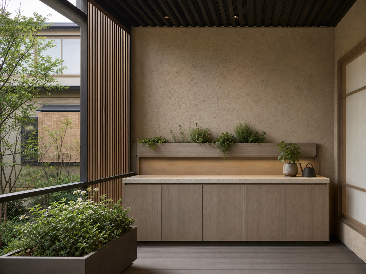 Fadior Aurora Balcony Suite with Foldaway Herb Rail — interior room context showing cabinet integration