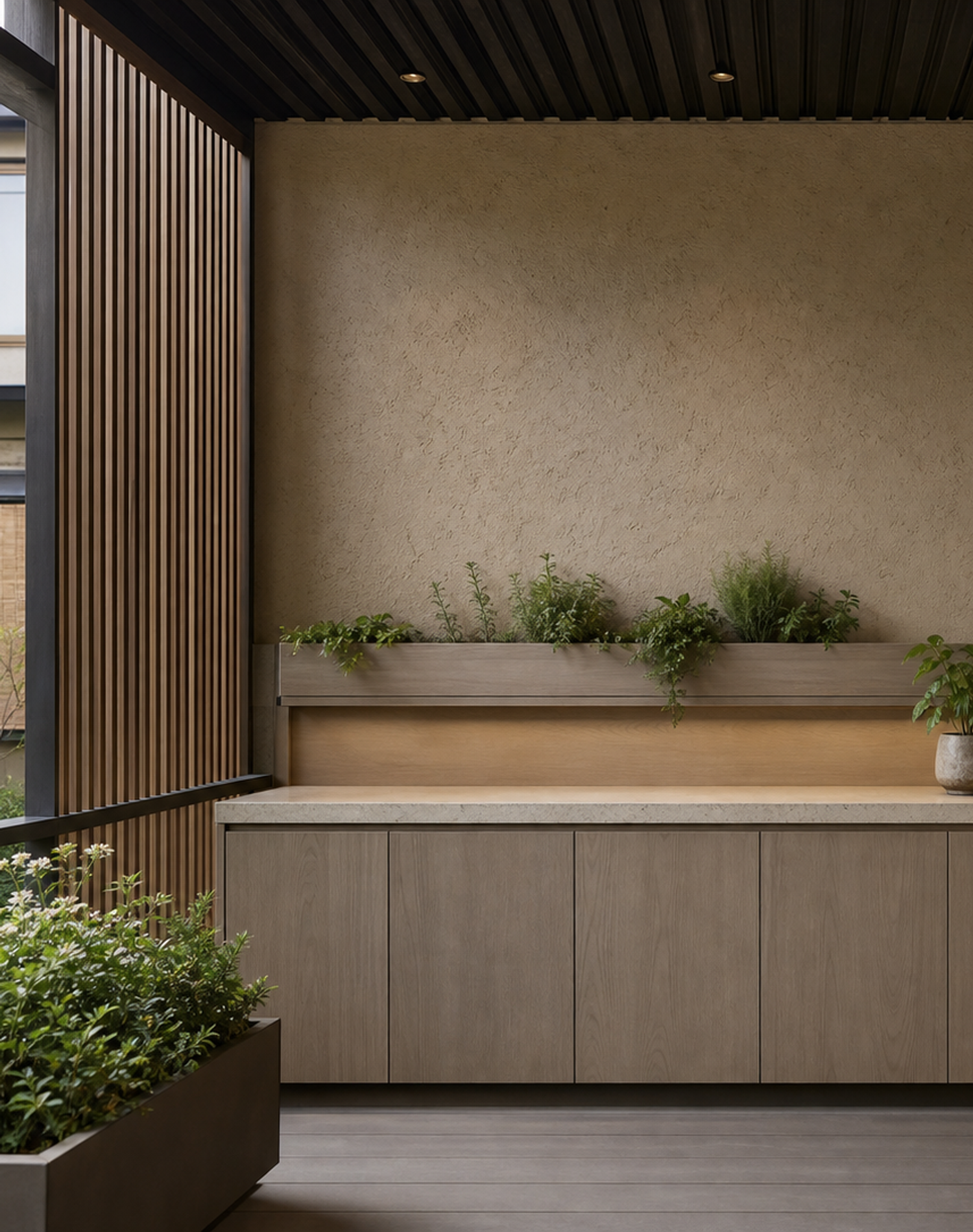 Fadior Aurora Balcony Suite with Foldaway Herb Rail — interior room context showing cabinet integration