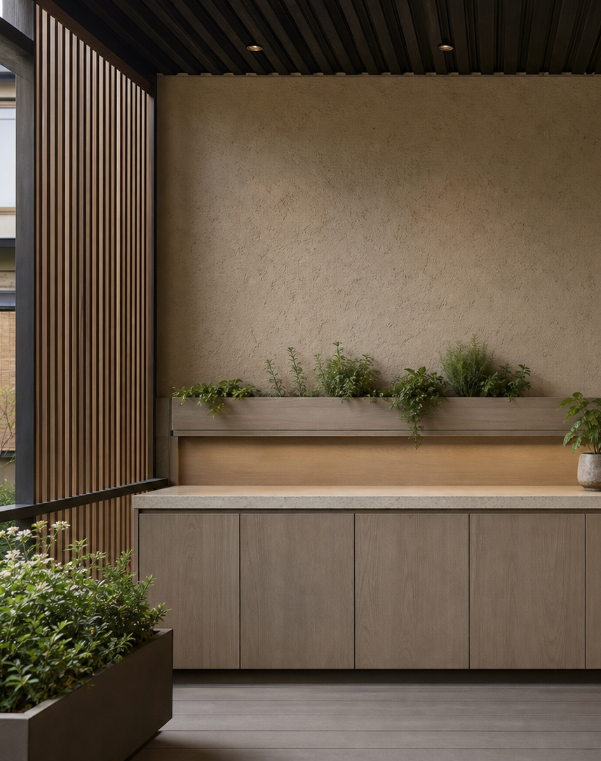 Fadior Aurora Balcony Suite with Foldaway Herb Rail — interior room context showing cabinet integration