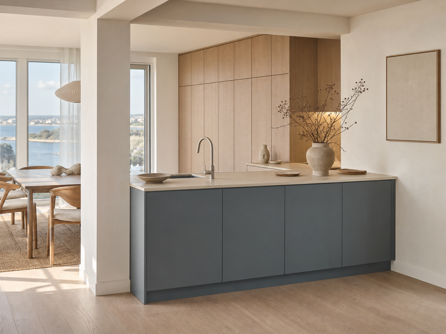 Fadior Pavilion Kitchen Suite with Soft Slate Scullery Peninsula — interior room context showing cabinet integration