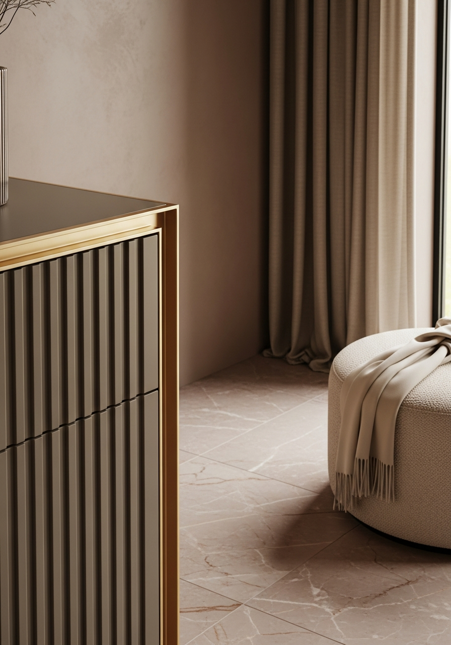 Fadior Archetype Entryway Shoe Cabinet — close-up of stainless steel finish and hardware detail