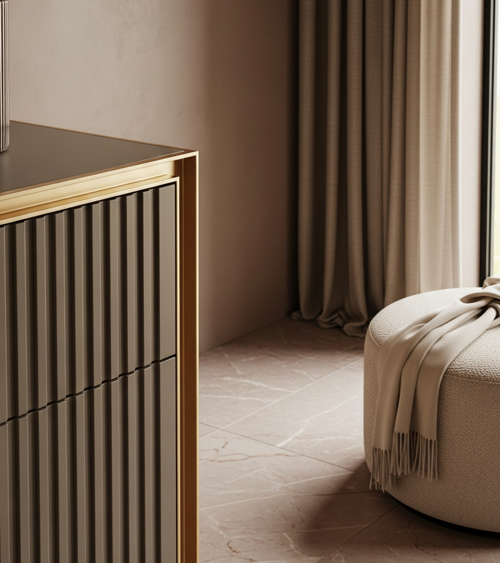 Fadior Archetype Entryway Shoe Cabinet — close-up of stainless steel finish and hardware detail