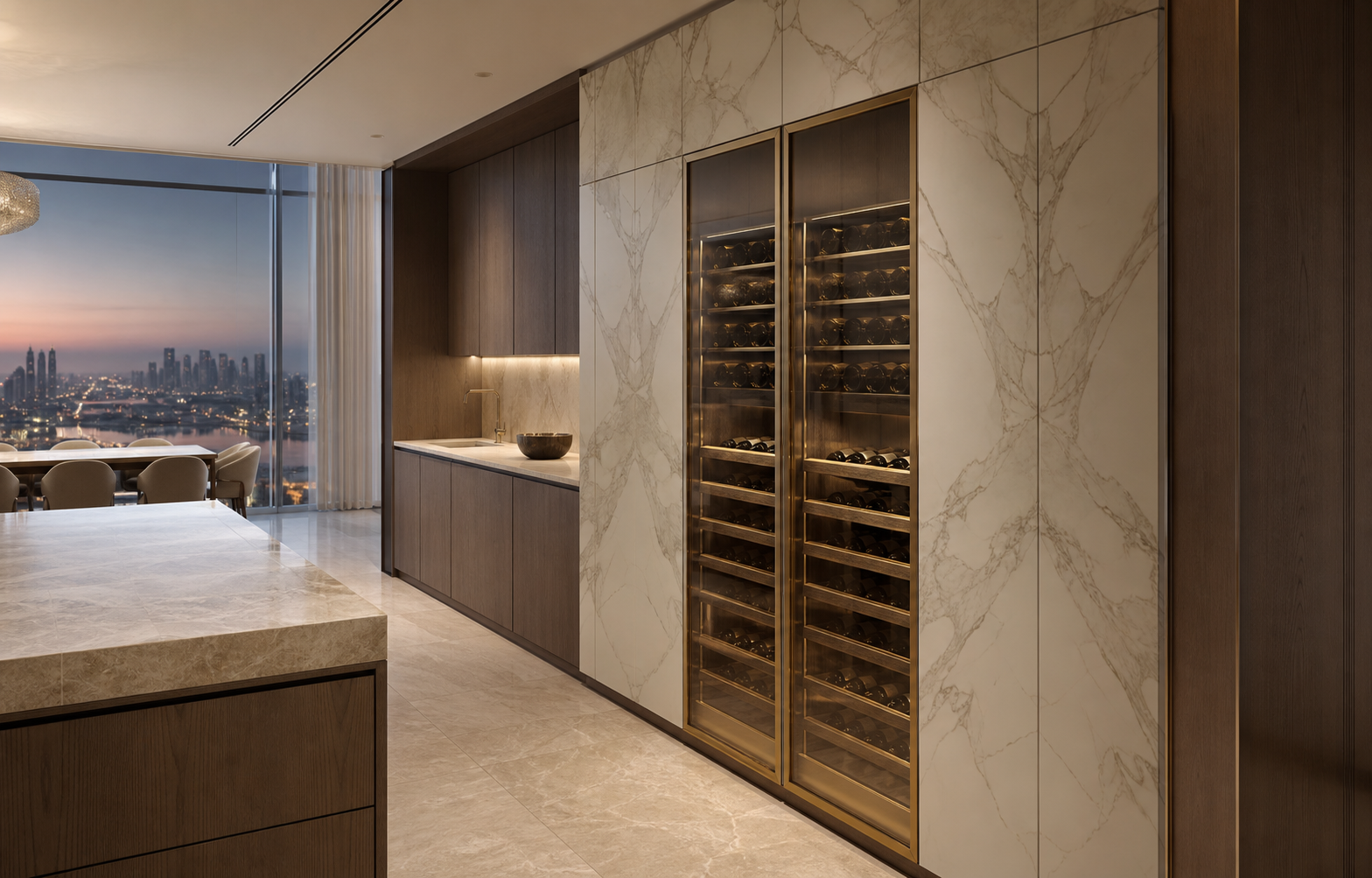 Fadior Estuary Wine Cabinet Suite with Bridge Rinse Pantry Wall — interior room context showing cabinet integration