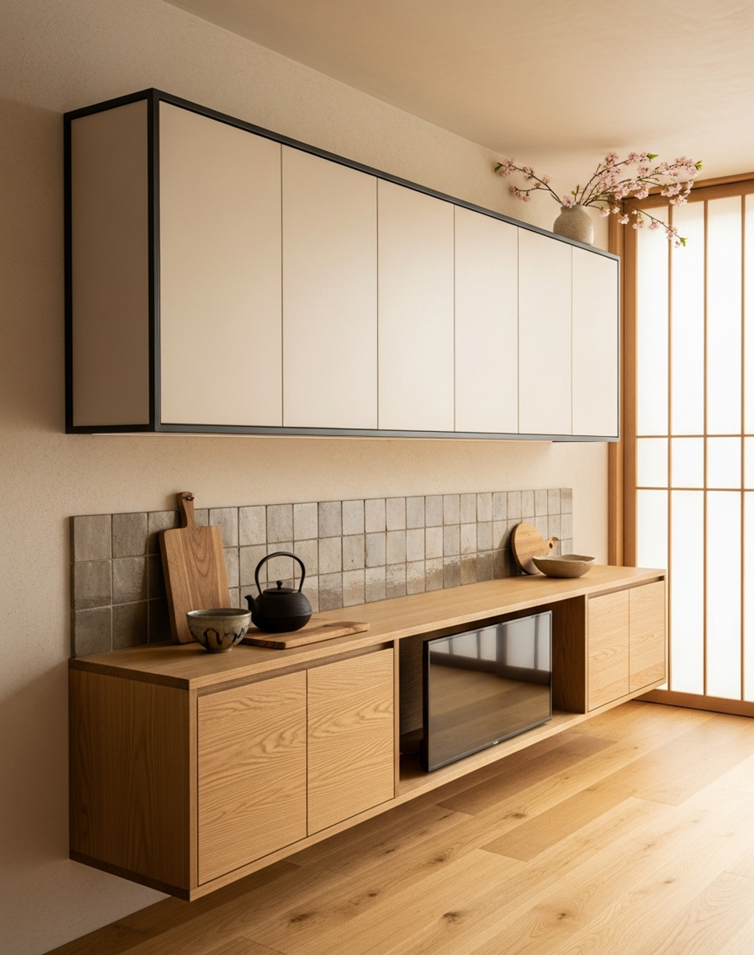 Fadior Essence Media Console — interior room context showing cabinet integration