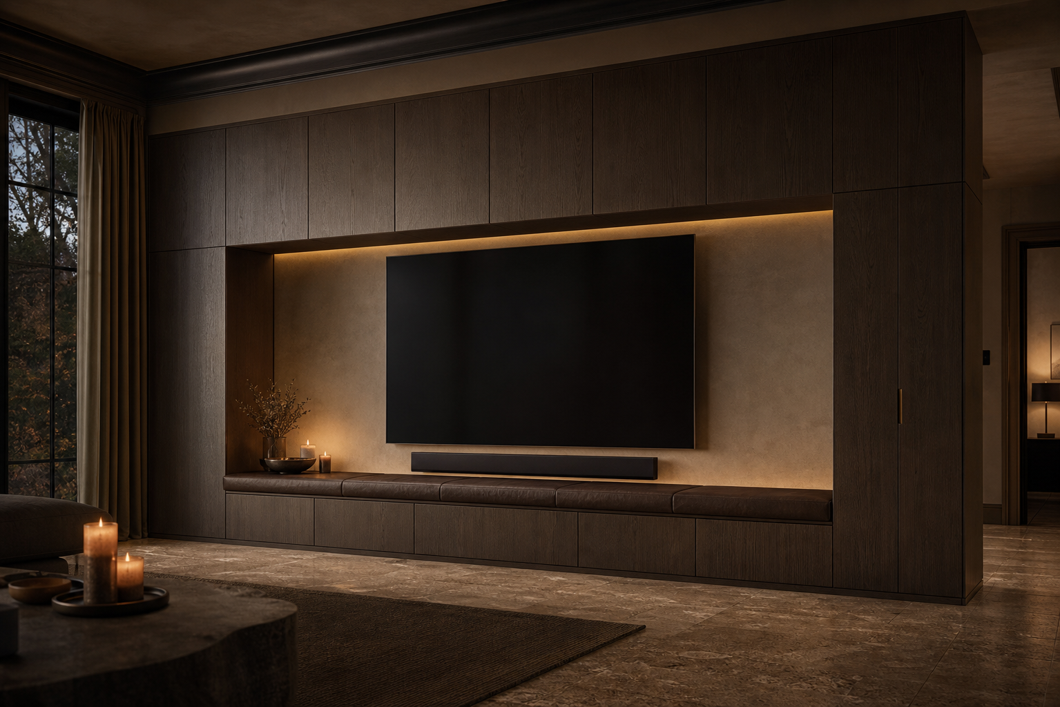 Fadior Zenith Living Room Suite with Pivot Gallery Sound Bar — lifestyle setting with natural light and residential styling