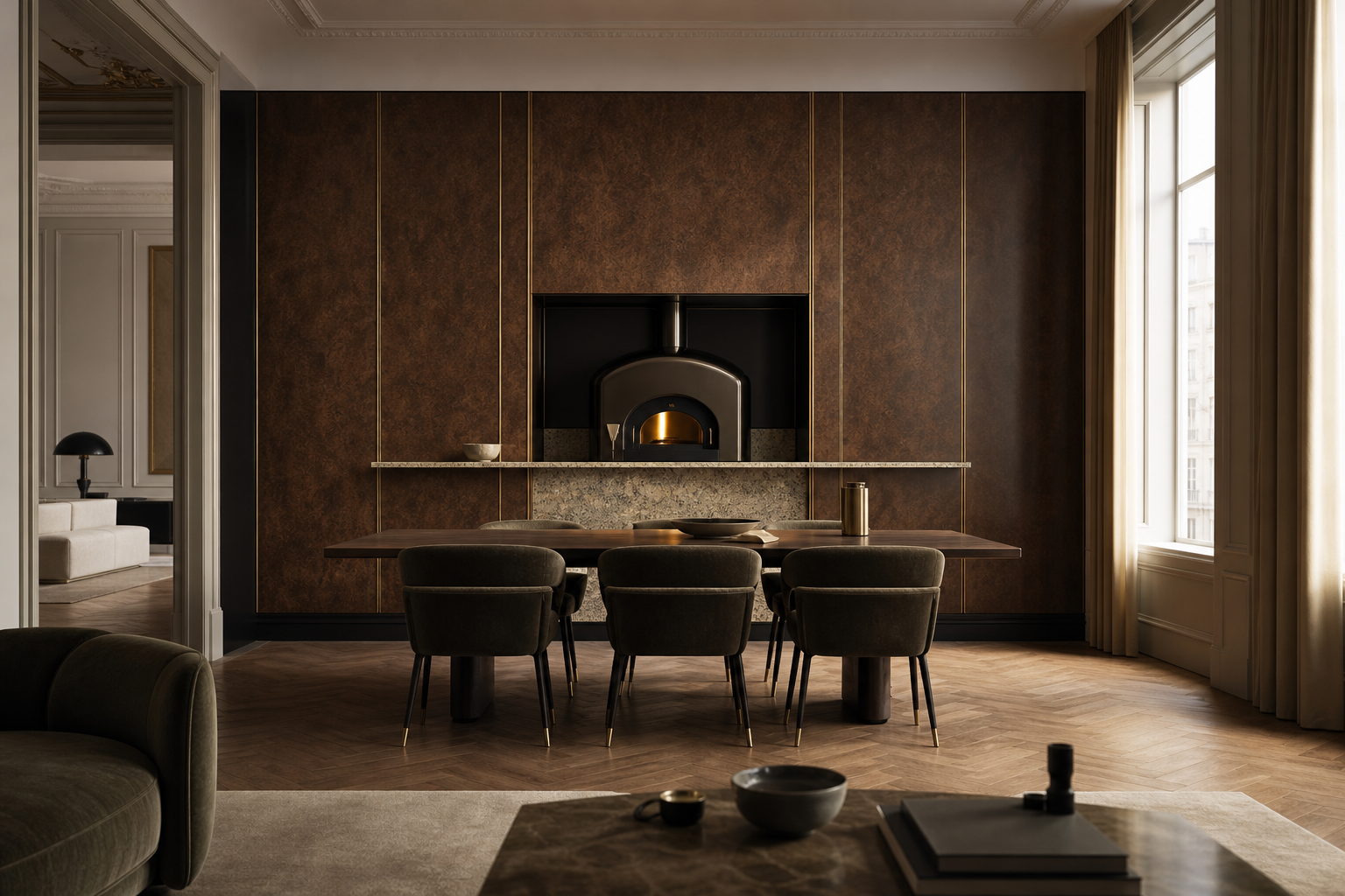 Fadior Terrazzo Wall Panel Suite with Artisan Oven Service Frieze — lifestyle setting with natural light and residential