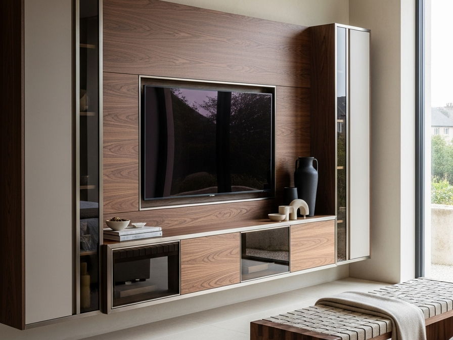 Fadior Essence Media Console — 304 stainless steel living room system, front view