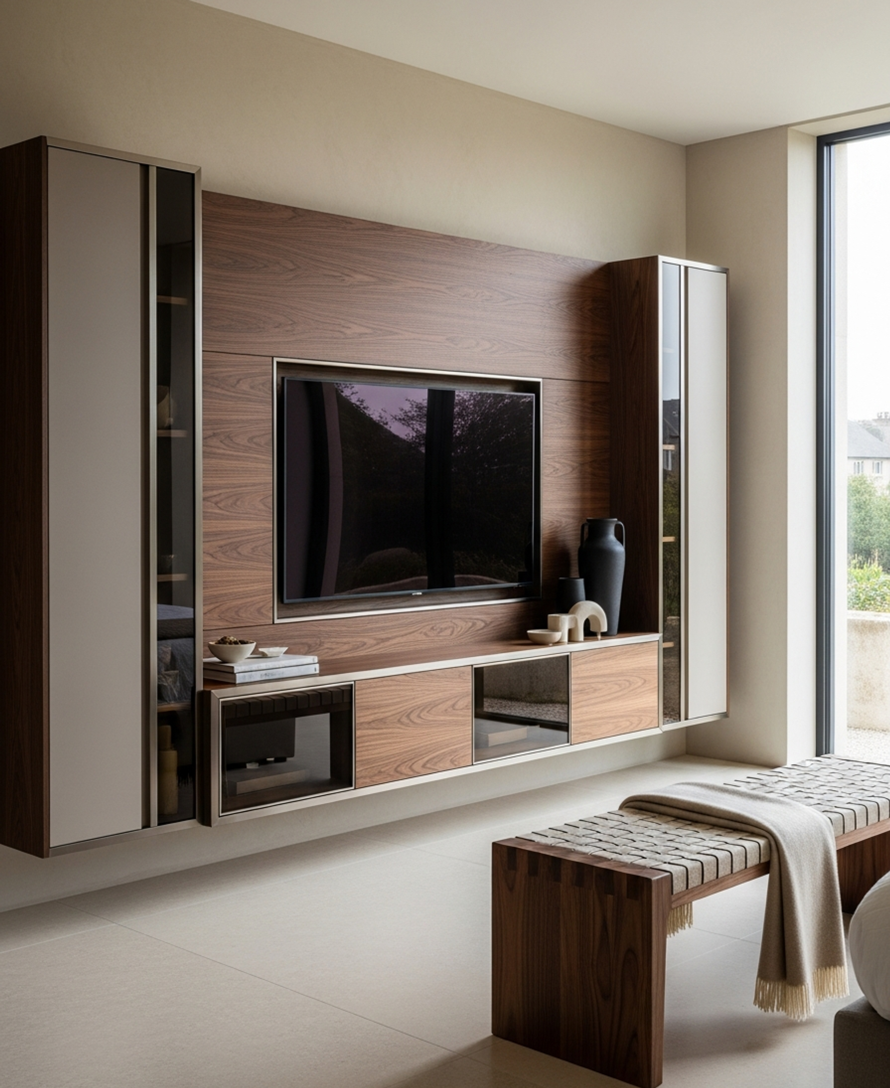 Fadior Essence Media Console — 304 stainless steel living room system, front view