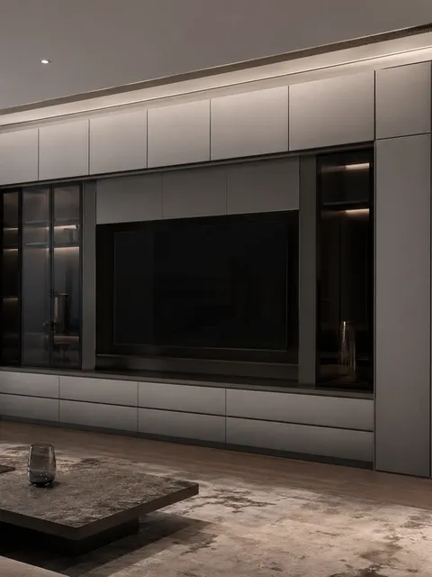 Suite de Sala de Estar Essence con Muro Multimedia Satin Shadow