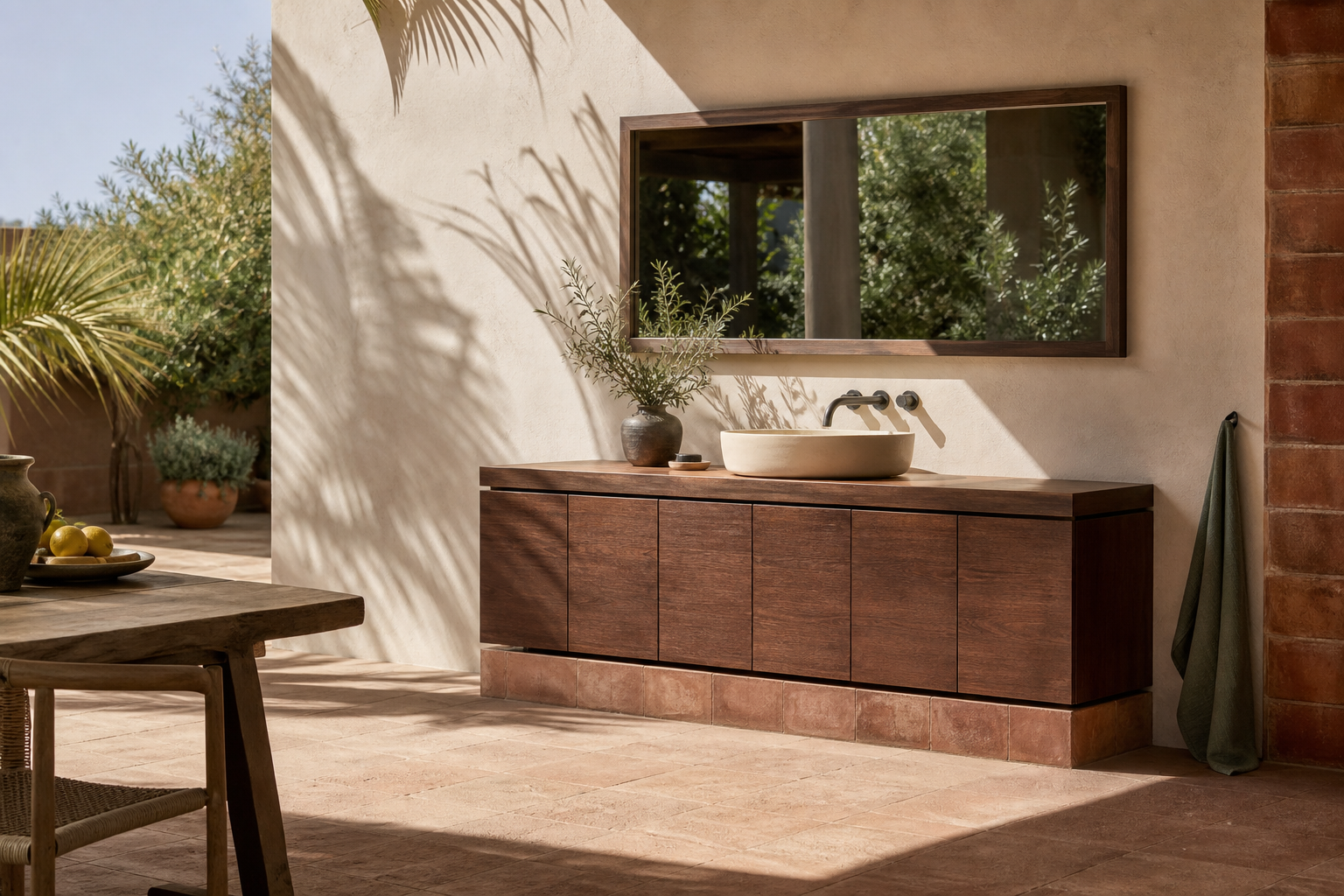 Fadior Nacre Bath and Vanity Suite with Red Dot Spa Plinth — lifestyle setting with natural light and residential styling