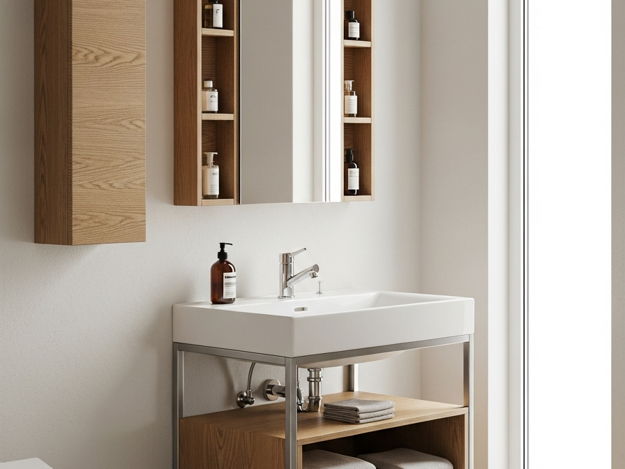 Fadior Acqua Washstand Vanity — 304 stainless steel bath and vanity system, front view