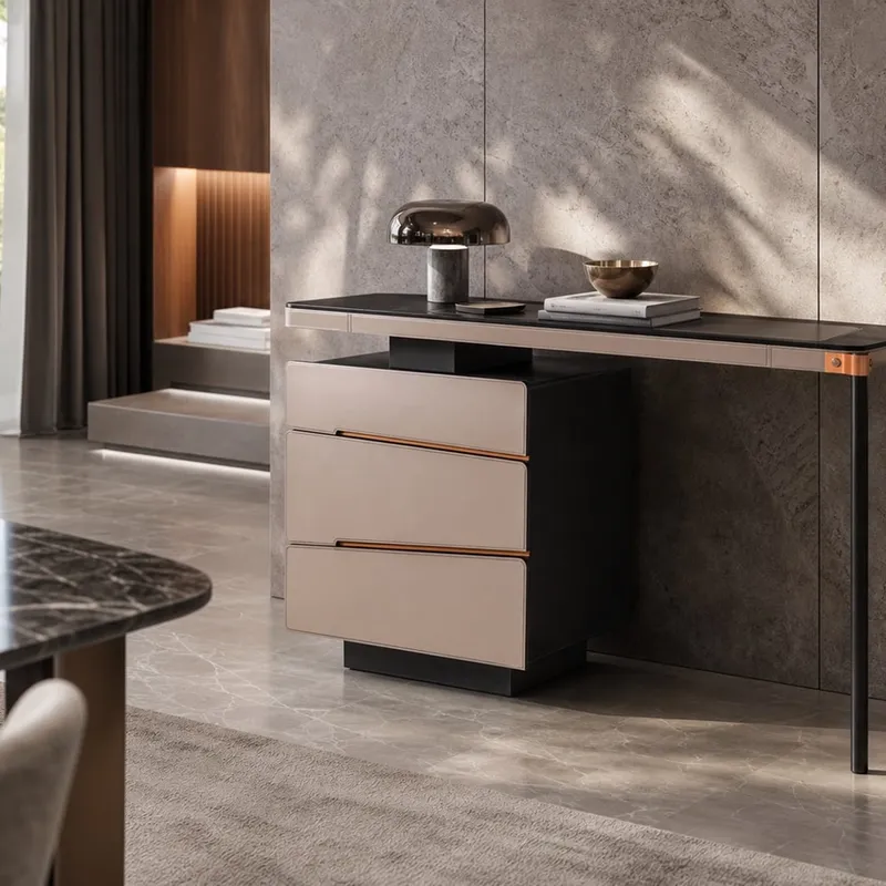 Oak and Saddle Leather Sideboard 2000×420×780 mm