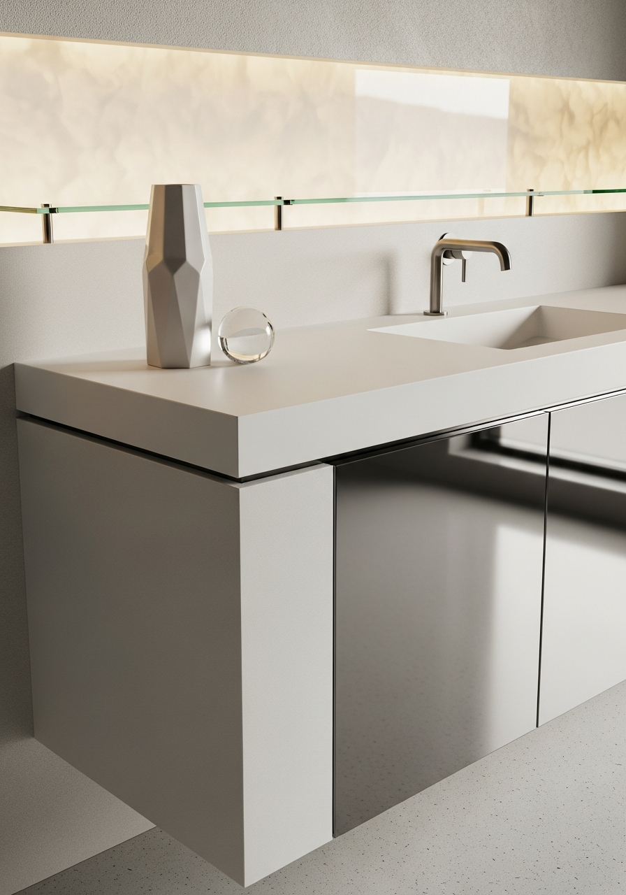 Fadior Acqua Luminous Vanity — close-up of stainless steel finish and hardware detail
