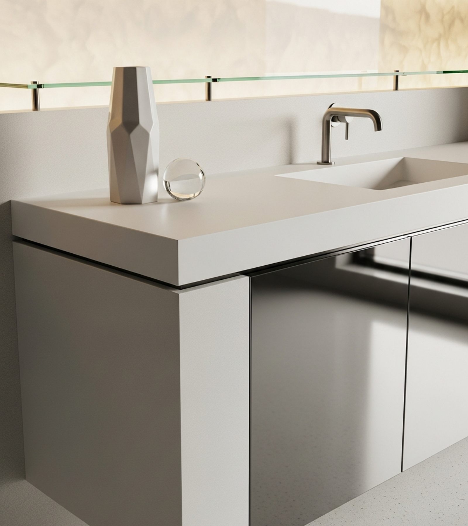 Fadior Acqua Luminous Vanity — close-up of stainless steel finish and hardware detail