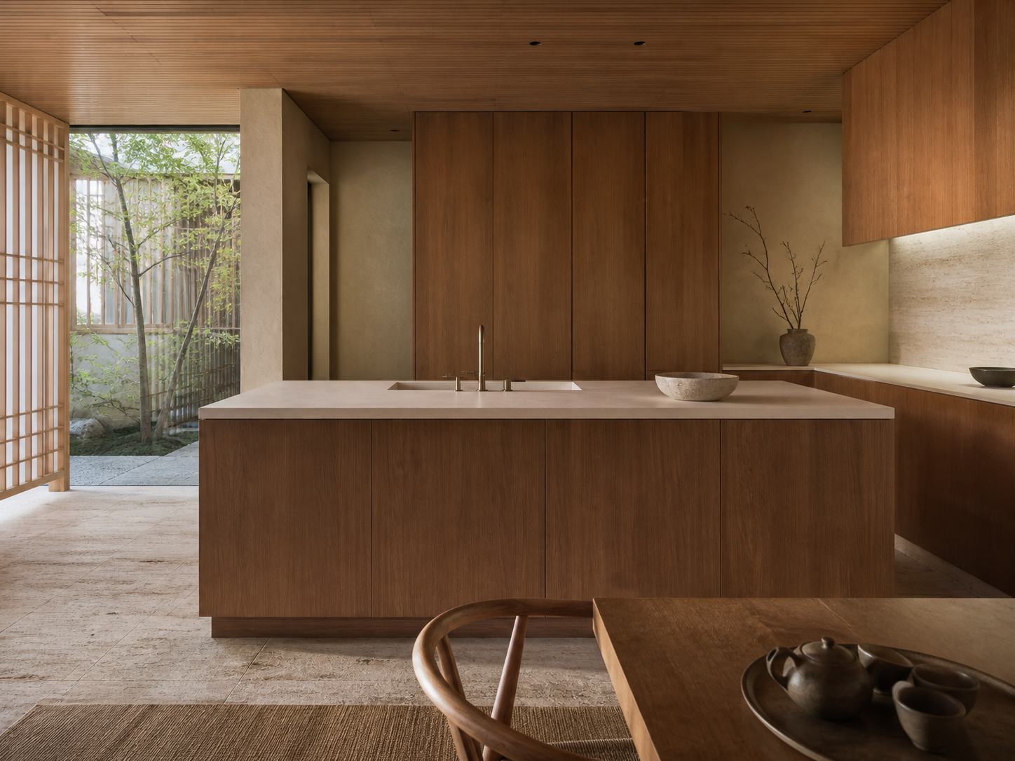 Fadior Silkstone Kitchen with Seamless Solid-Surface Spine — lifestyle setting with natural light and residential styling