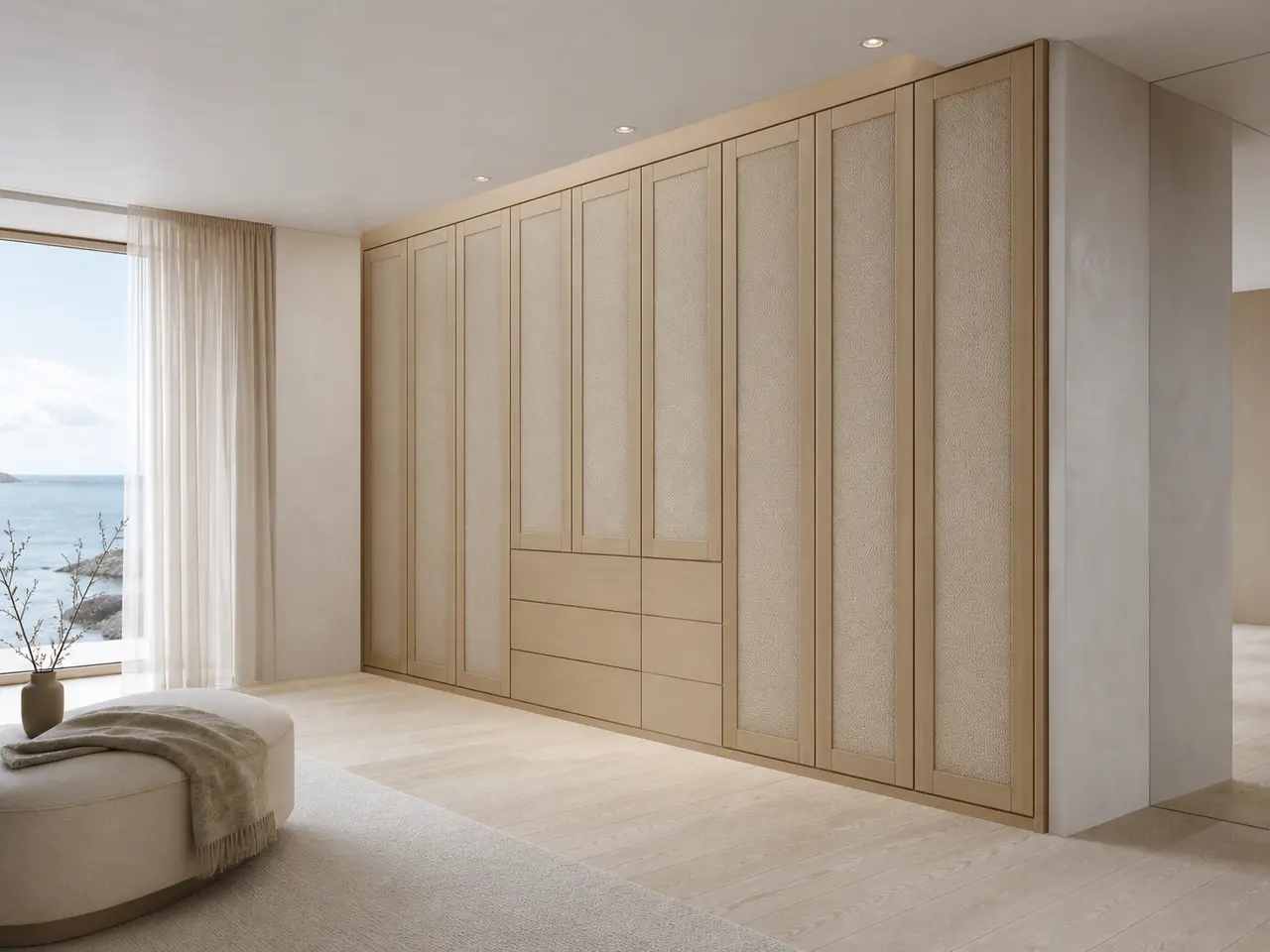 Fadior Elementum Wardrobe Suite with Smoked Wool Privacy Gallery - custom 304 stainless steel wardrobe or walk-in closet with lighting, hanging, drawer storage, and residential finishes