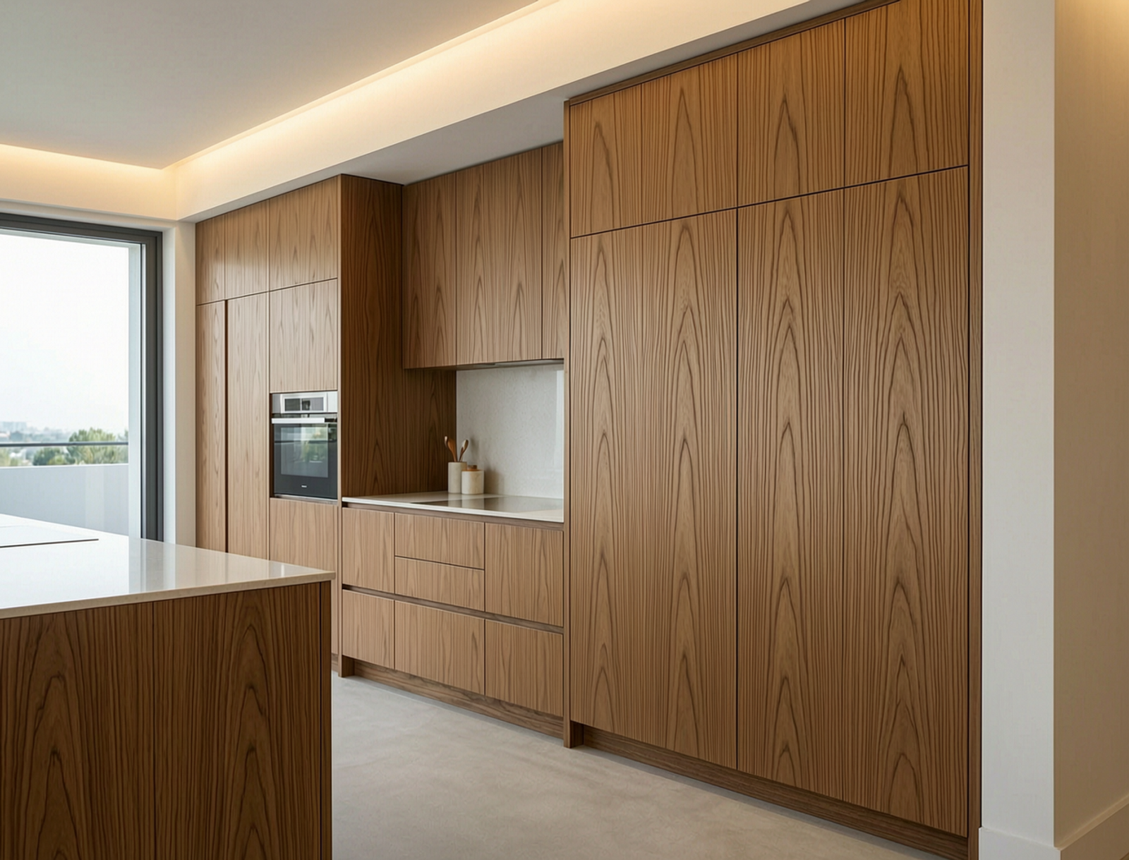 3D Wood Grain Transfer Film applied in luxury residential wardrobe door panels